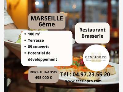 Vente restaurant brasserie terrasse à Marseille