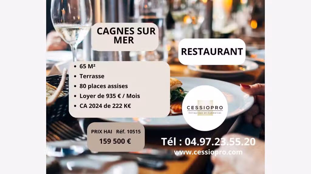 Vente restaurant tradi 80 places assises à Cagnes