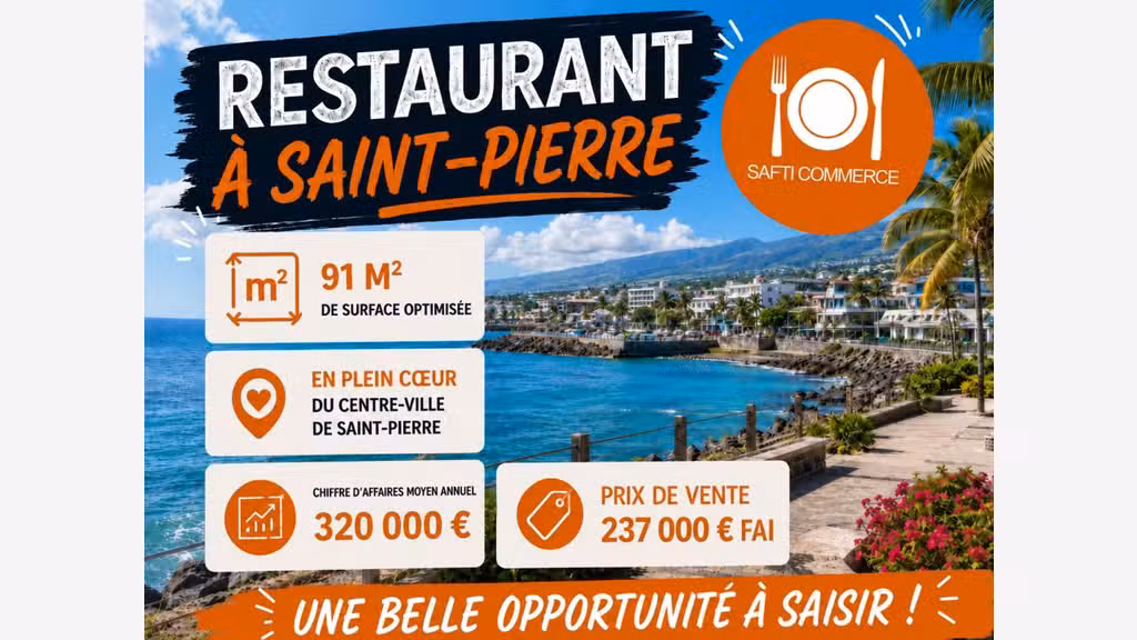 Vente restaurant 91m² centre St Pierre la Réunion