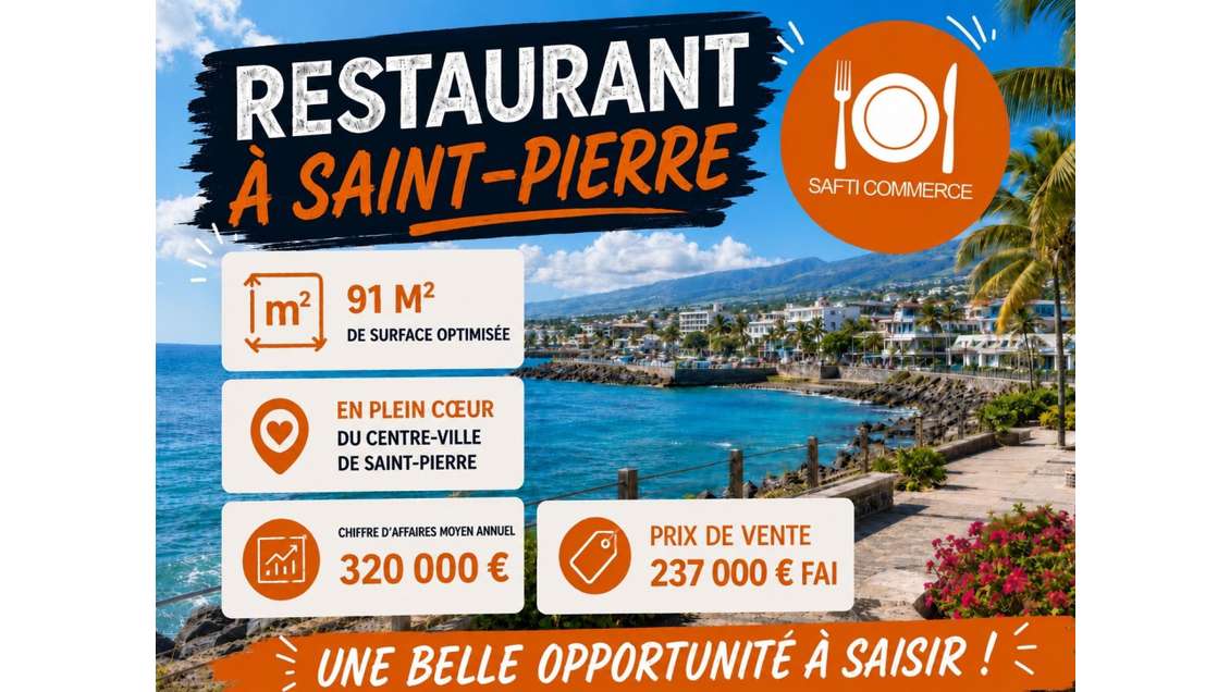 Vente restaurant 91m² centre St Pierre la Réunion