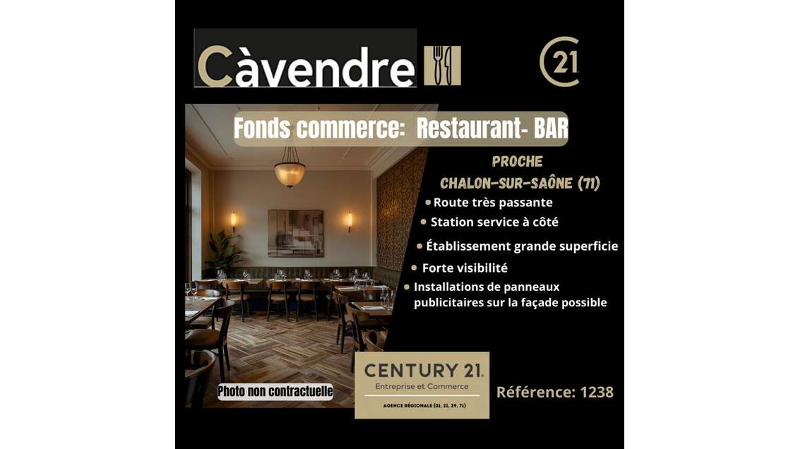 Vente restaurant bar proche de Chalon sur Saône
