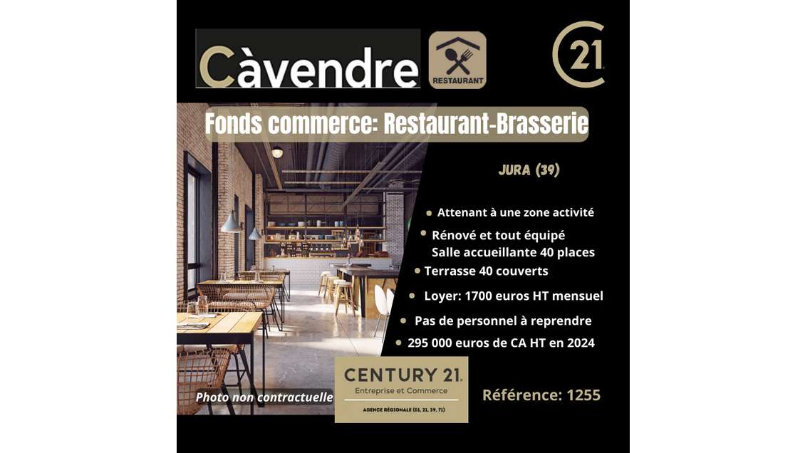 Vente restaurant brasserie rénové dans le Jura