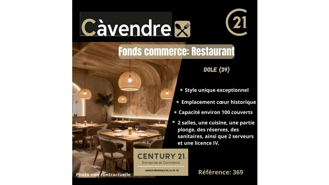 Vente restaurant atypique coeur historique de Dole