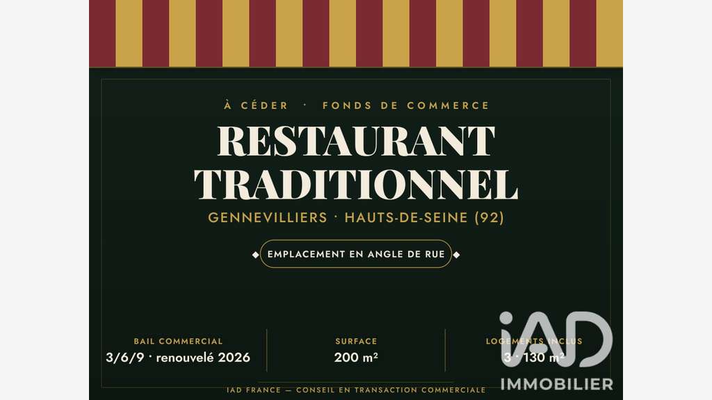 Vente restaurant avec 3 logements à Gennevilliers