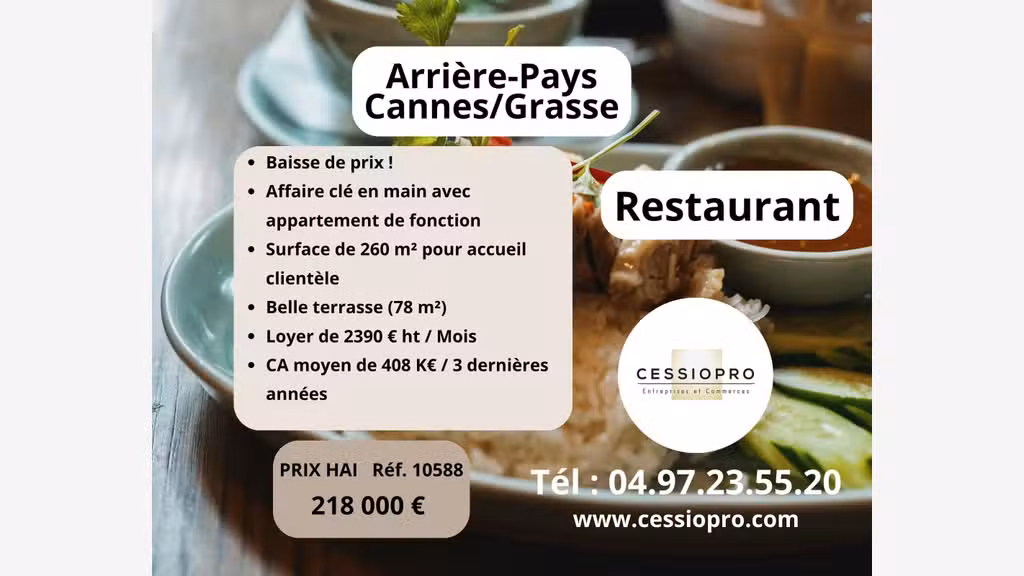 Vente restaurant réputé arrière-pays Cannes/Grasse