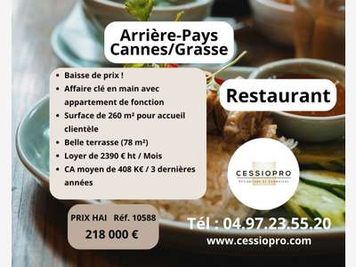 Vente restaurant réputé arrière-pays Cannes/Grasse