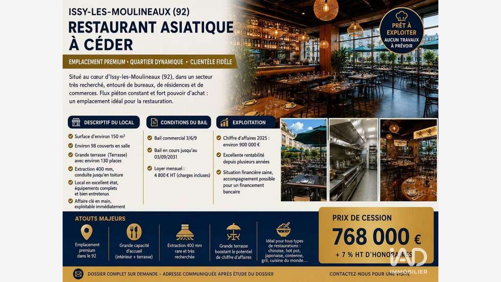 Vente restaurant asiatique à Issy-les-Moulineaux