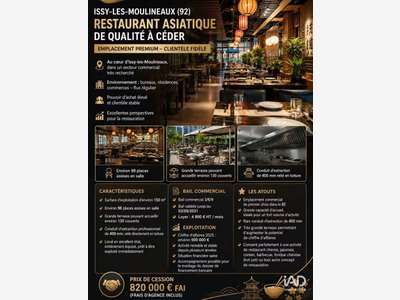 Vente restaurant asiatique à Issy-les-Moulineaux