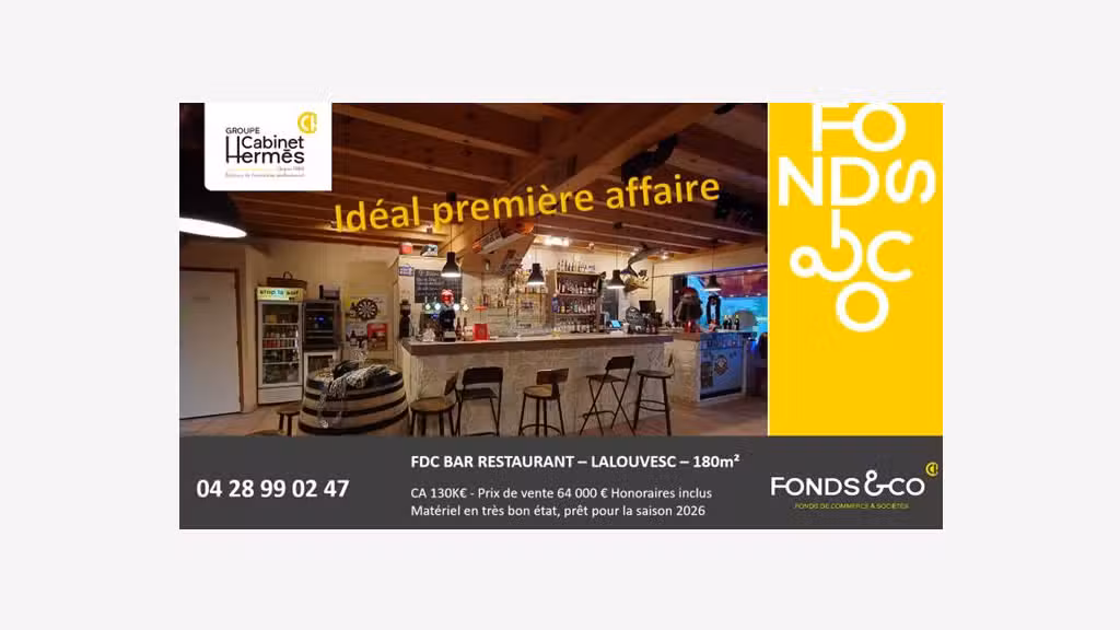 Vente FDC bar restaurant avec terrasse à Lalouvesc