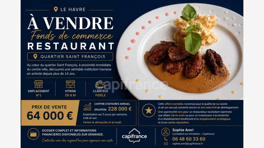 Vente restaurant quartier Saint François le Havre