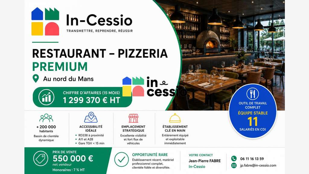 Restaurant pizzeria à vendre empl premium au Mans