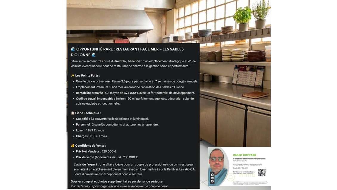 AV restaurant de charme secteur prisé du Remblai