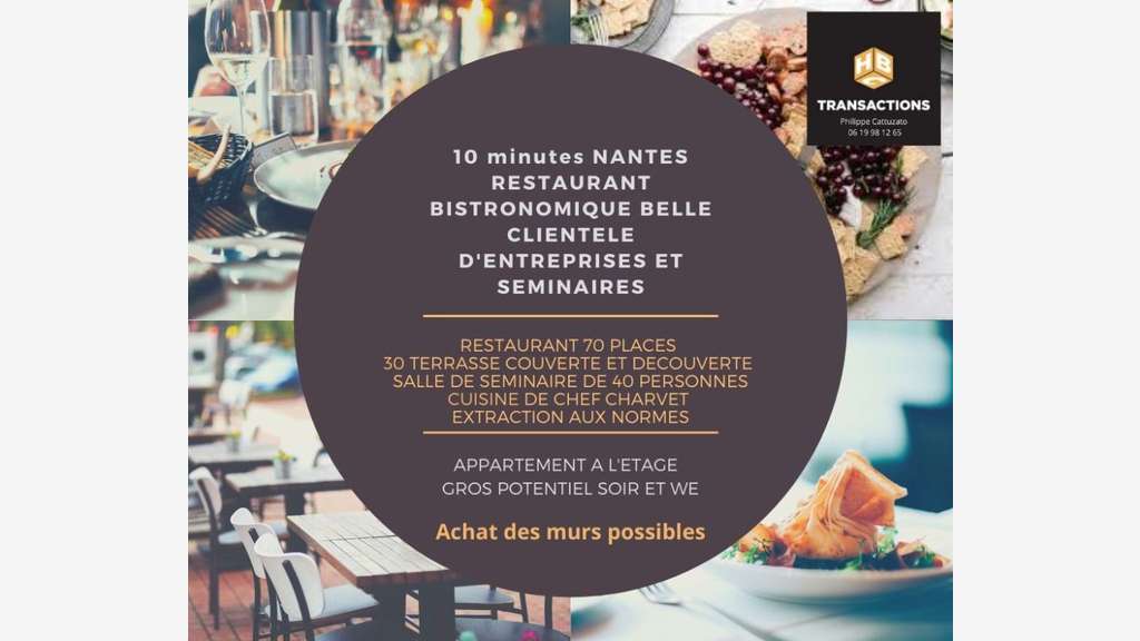 Vente murs et fonds restaurant à 10 mn de Nantes