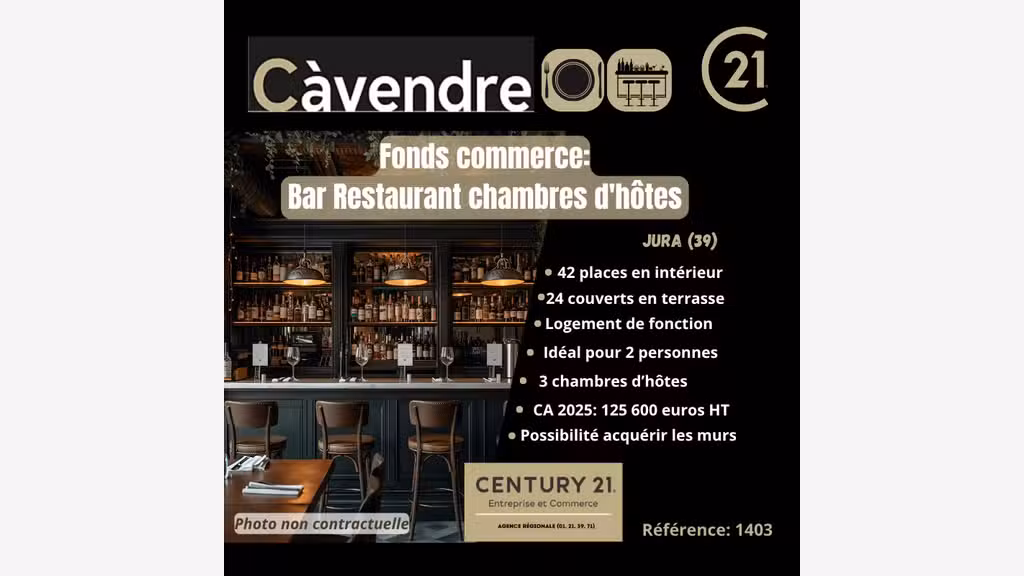 Vente bar restaurant chambres d'hôtes dans le Jura