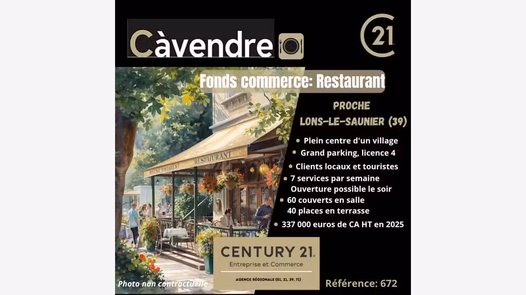vente restaurant village proche Lons le Saunier