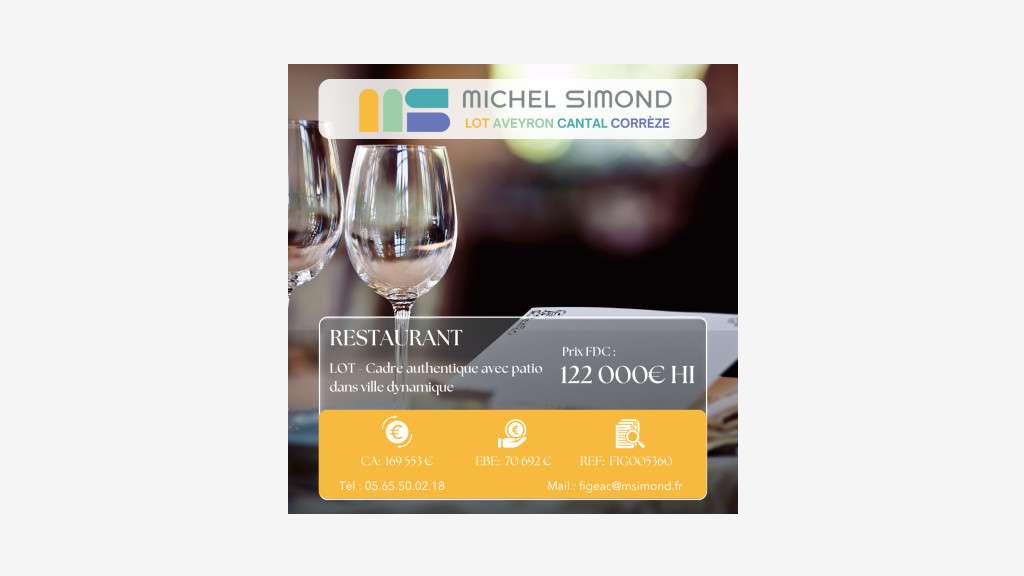 Vente restaurant de caractère avec patio dept Lot