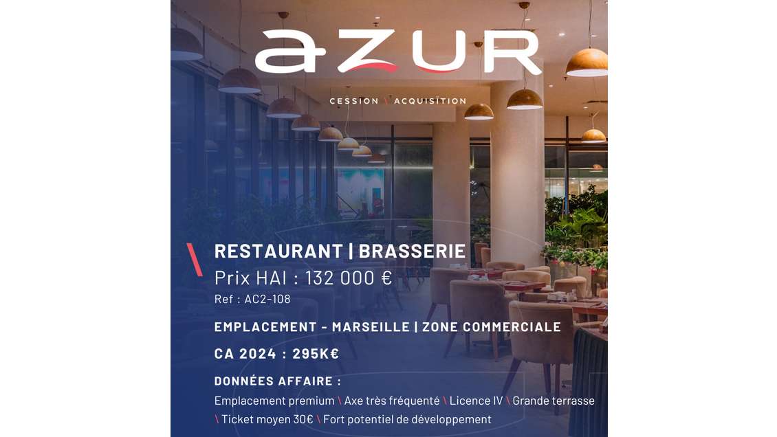 VENTE Restaurant Brasserie en zone commerciale