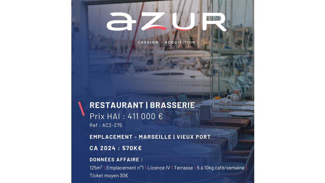 VENTE Restaurant Brasserie Vieux Port Marseille