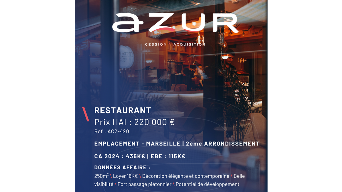 VENTE Restaurant dans le 2ème à Marseille