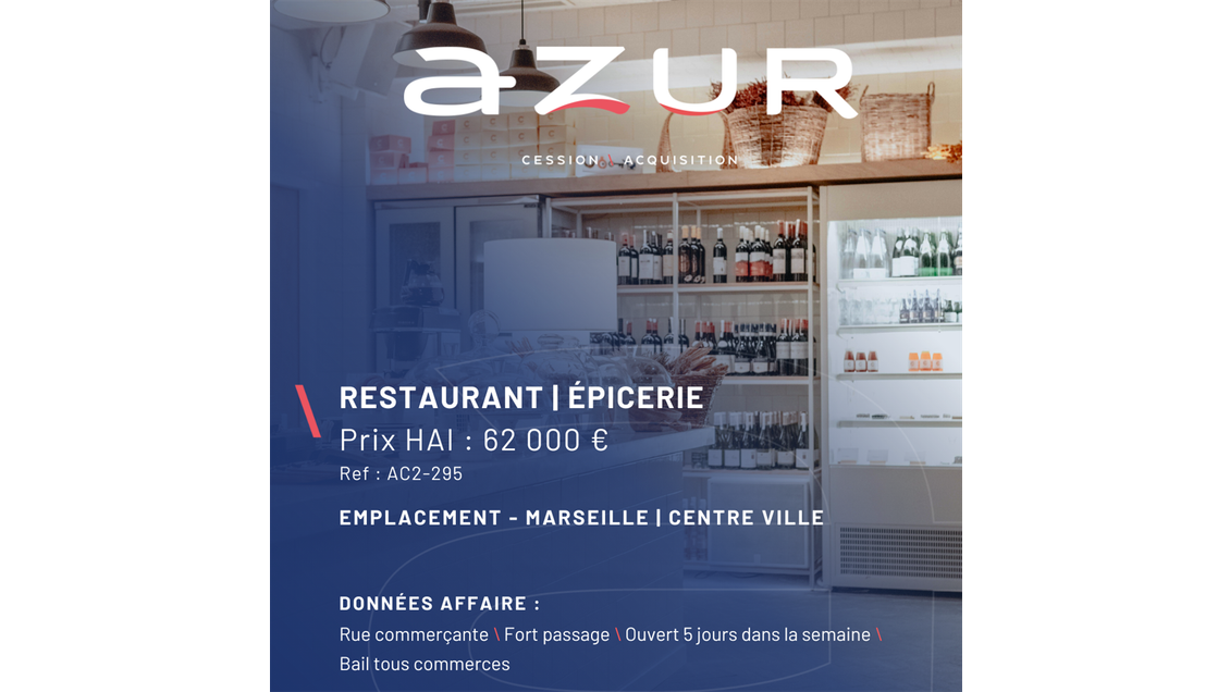 VENTE Restaurant Epicerie dans le 6ème à Marseille