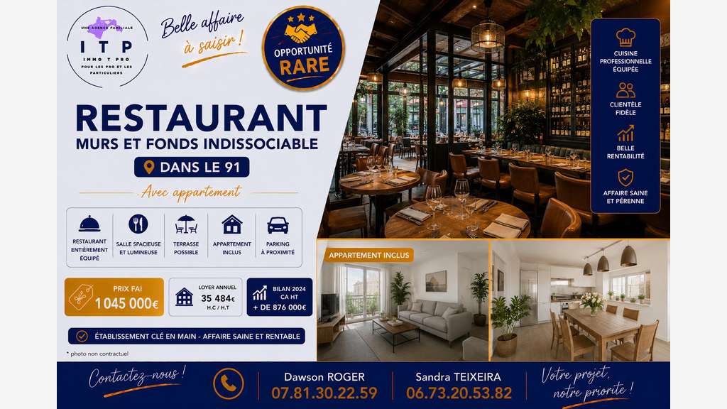 AV magnifique restaurant murs & fonds en Essonne