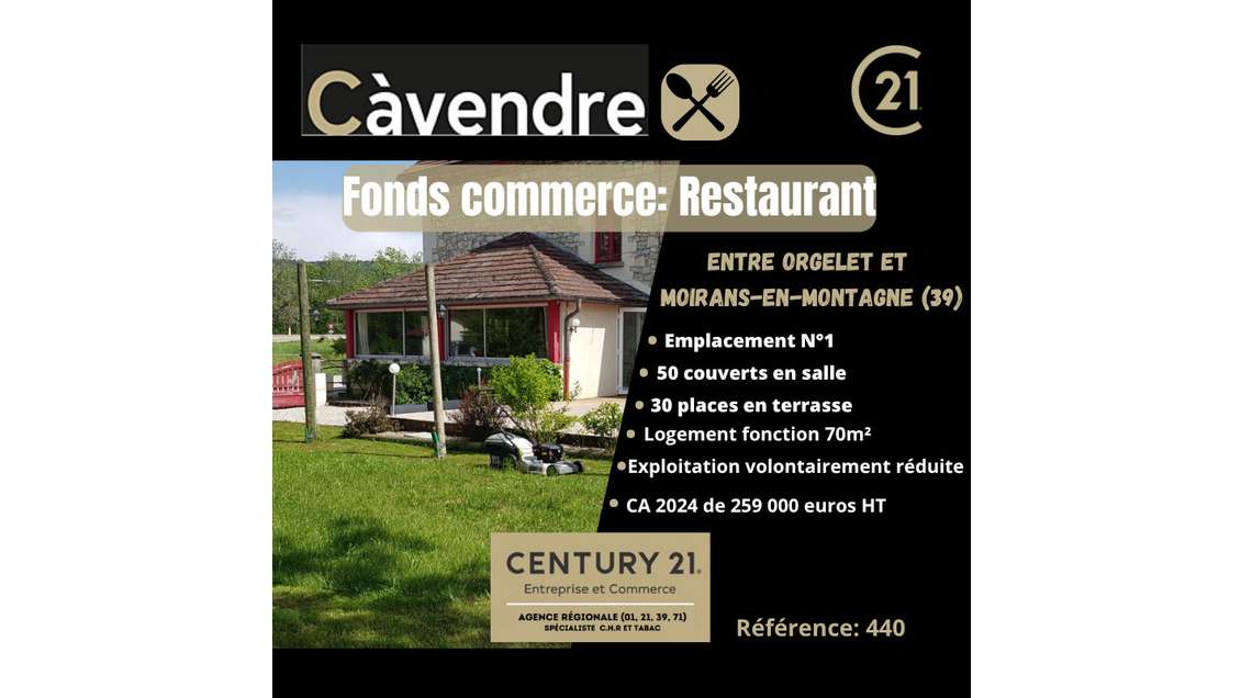 Vente restaurant 50 couverts terrasse 30 à Moirans