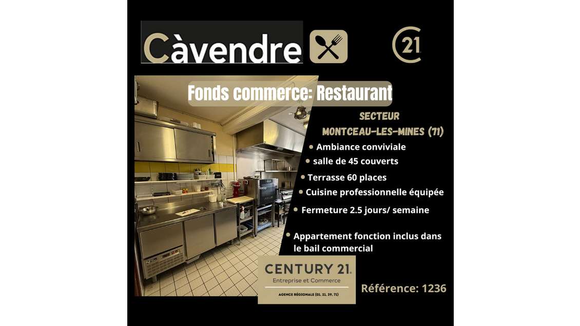 Vente restaurant terrasse à Montceau-les-Mines