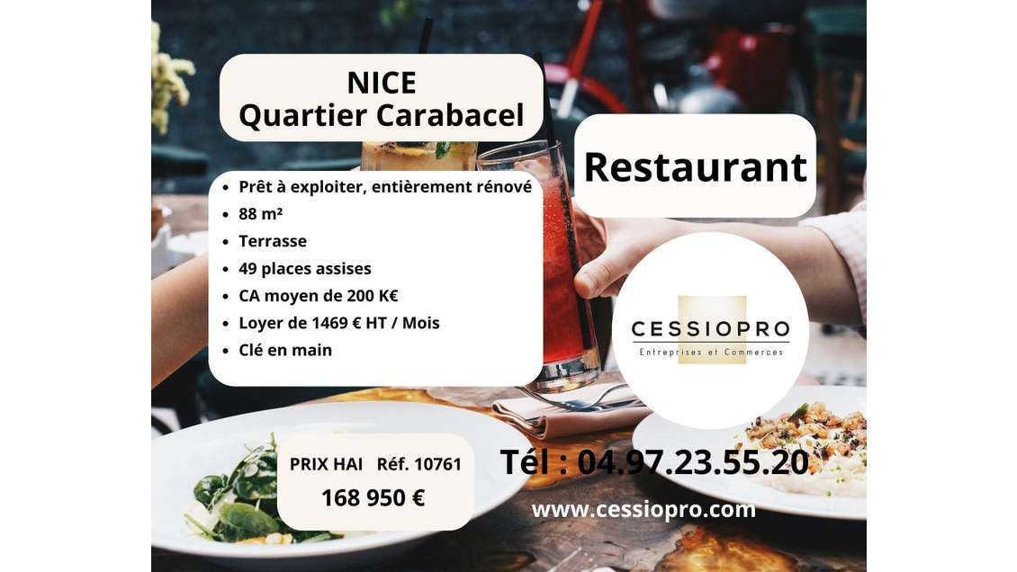 Cède restaurant entièrement rénové à Nice Carbacel