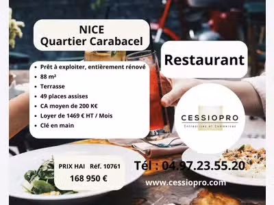 Cède restaurant entièrement rénové à Nice Carbacel