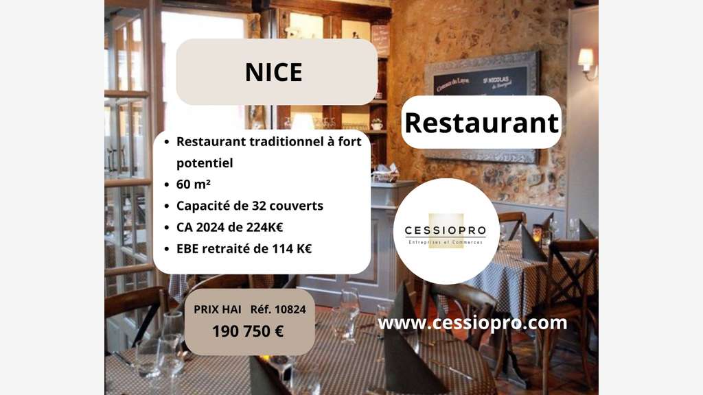 Cède restaurant traditionnel à fort potentiel Nice