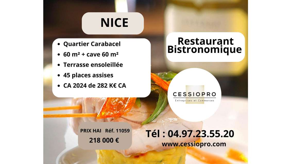 A vendre restaurant bistronomique en angle à Nice