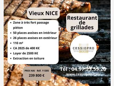 Restaurant de grillades 400 000 € de CA Vieux-Nice