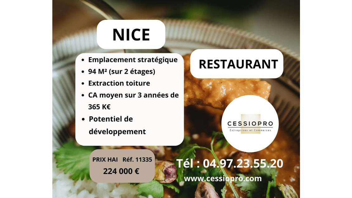 A vendre restaurant 94m² à Nice empl stratégique