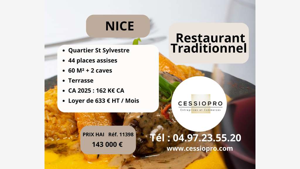 Vente charmant restaurant à Nice Saint-Sylvestre