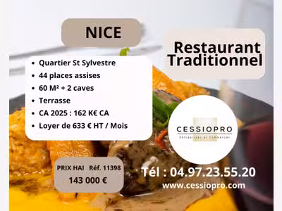 Vente charmant restaurant à Nice Saint-Sylvestre