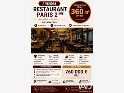 Vente restaurant d'exception empl N°1 Paris 75002