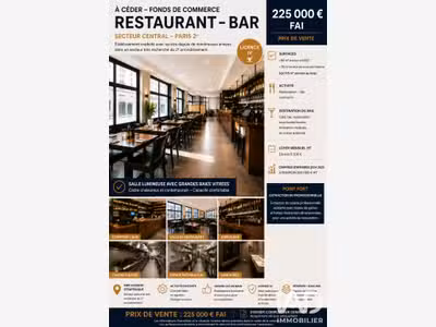 Vente restaurant bar licence IV à Paris 75002