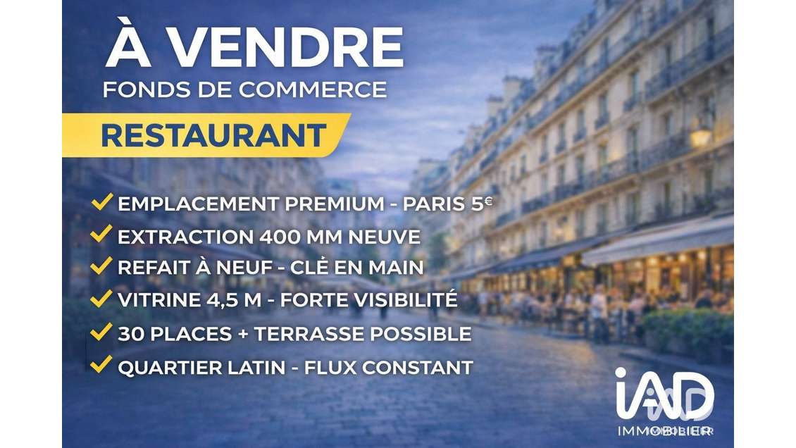 Vente restaurant refait à Paris quartier Latin