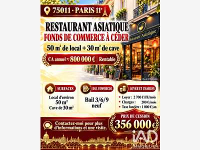Vente restaurant asiatique rentable à Paris 75011