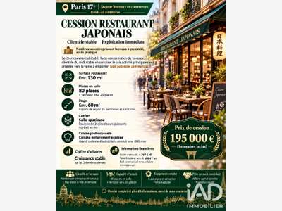 Vente restaurant japonais terrasse à Paris 75017