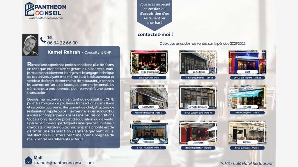 Vente bar restaurant bel espace à Paris 75005 