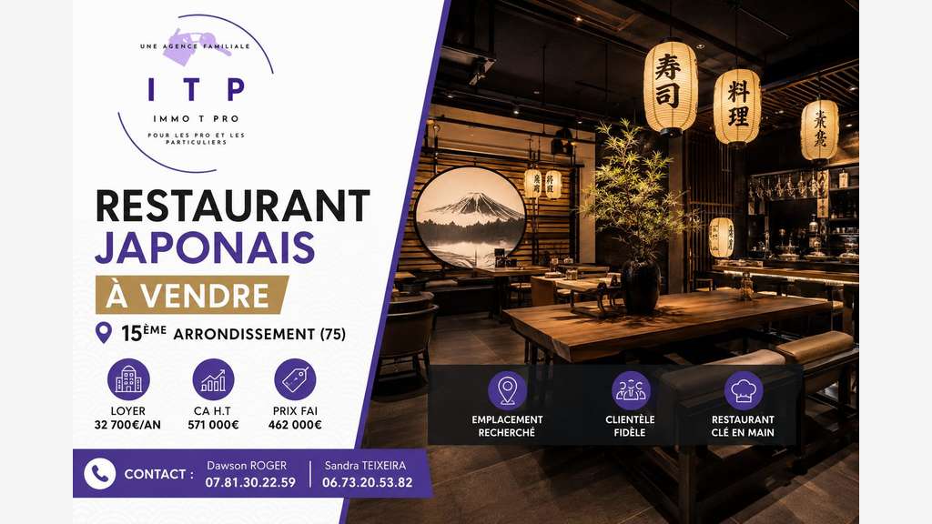 Vente superbe restaurant japonais à Paris 75005