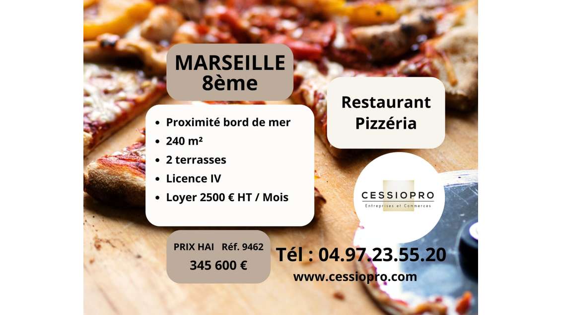 Vente restaurant pizzeria licence 4 à Marseille