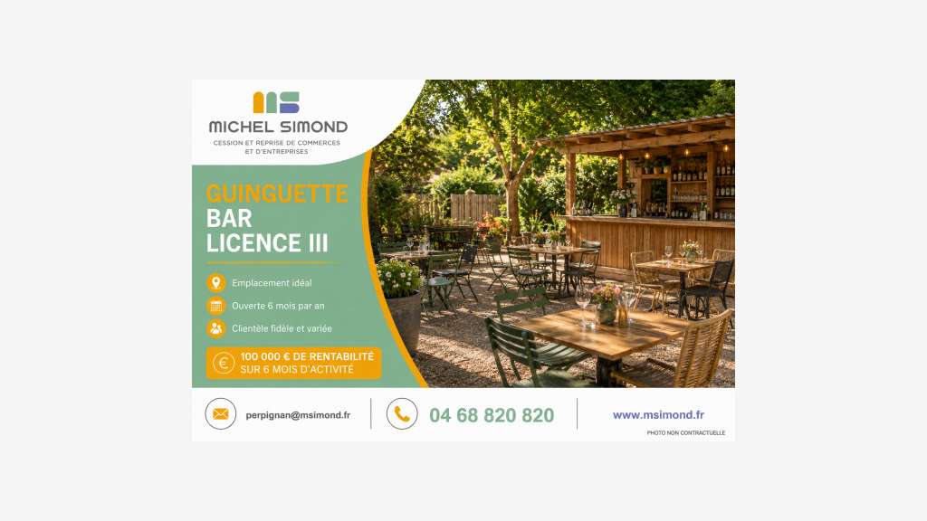 Guinguette bar licence III ouvert 6 mois par an.