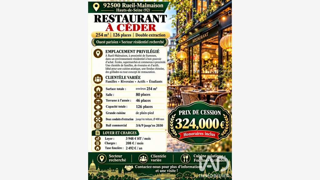 Vente restaurant secteur aisé de Rueil-Malmaison