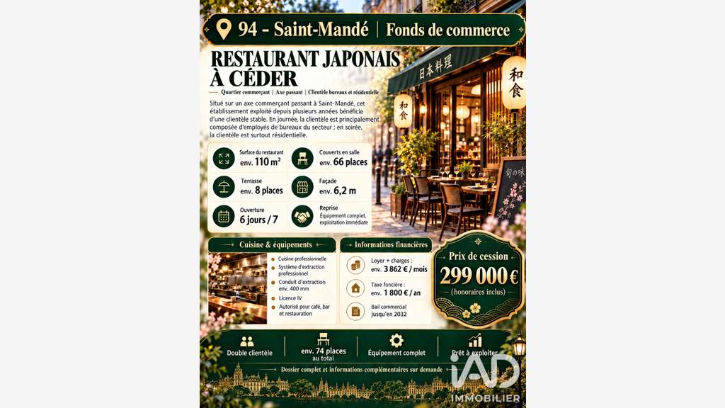 Vente restaurant japonais à Saint-Mandé
