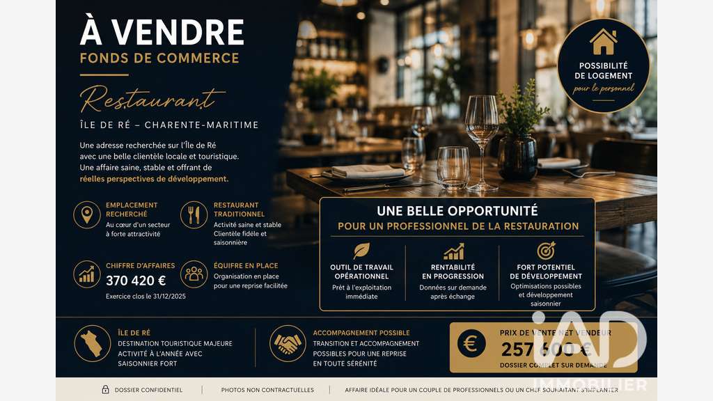 Cède restaurant avec terrasse à Saint-Martin-de-Ré
