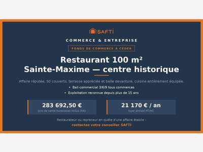 Vente restaurant réputé au cœur de Sainte-Maxime