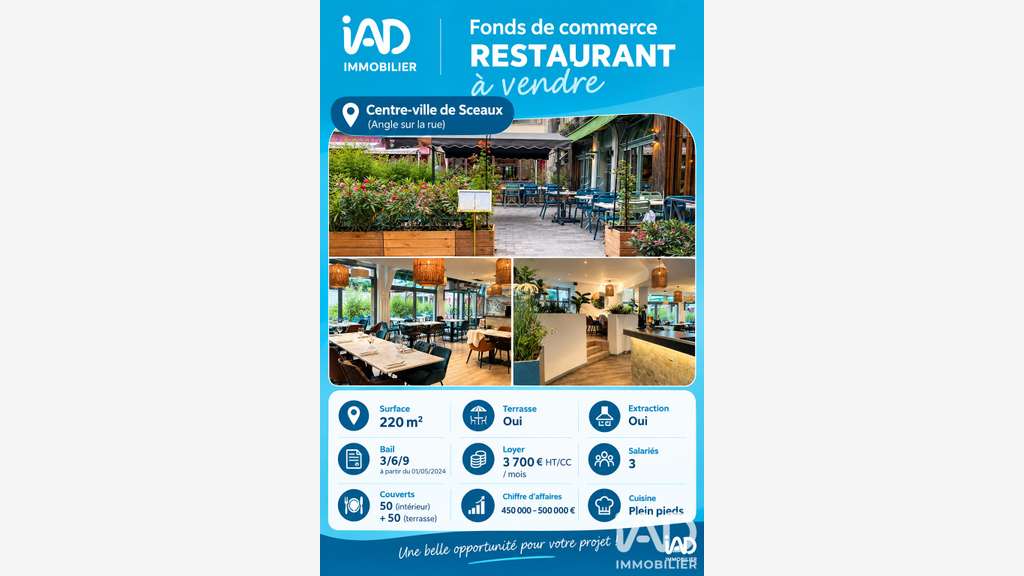 Vente restaurant 220m² en centre ville de Sceaux