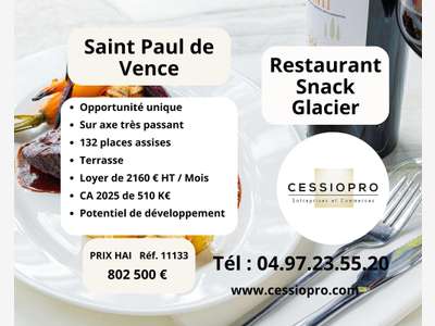 Vente restaurant snack glacier Saint Paul de Vence